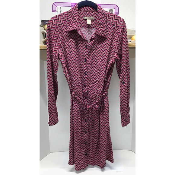 Banana Republic Dresses & Skirts - Banana‎ Republic Multicolor Geo Print Button Long Sleeve Belted Shirt Dress 6